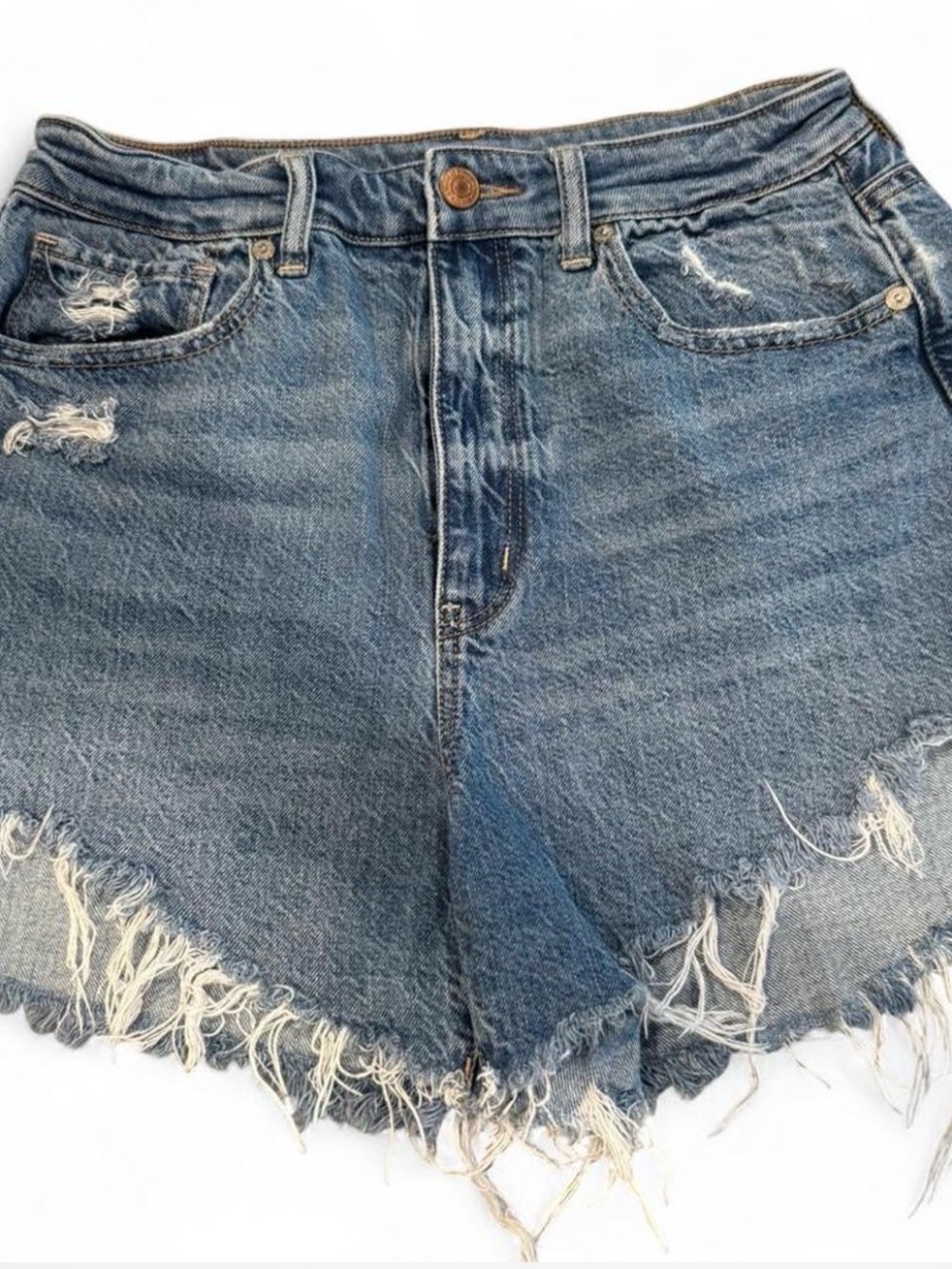 American Eagle Outfitters Distressed Frayed Hem Denim Shorts - Blue